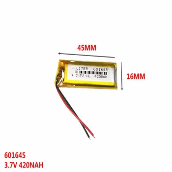 3,7 V 420mAh 601645 Nabíjateľná li Polymer Li-ion Batéria Pre slúchadlá tachografu mp3, mp4