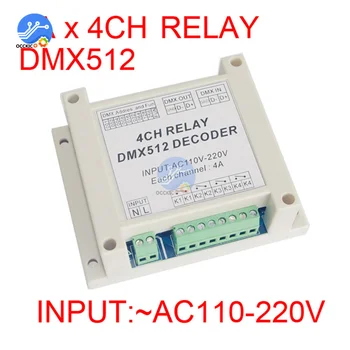 4 Kanálový DMX512 spínací DMX Relé Regulátora AC 110-220V Vstup, vodiacej Koľajnice Bývanie Pre Led Žiarovky