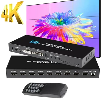 4K HDMI Video wall radič 3x3 HDMI DVI, Video wall Procesor 1X2 1X4 1X3 2X1 jednotky 2x3 3x2 4X2 multi video displej procesor splicer