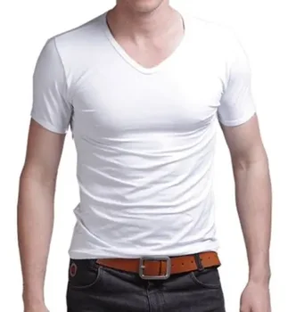 B8803 Letné Hot Predaja T - Shirt Nových Mužov V Krku Topy Tee Tričko Slim Fit Krátky Rukáv Pevné Farba Bežné T-Shirt