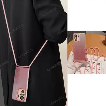 Crossbody ozdobná šnúrka na uniforme Lesk Silikónové puzdro Pre Xiao Redmi Poznámka 10 Pro 4G 5G 9 8 10s 9s 9c, 10c, 10a Zadný Kryt Note10 Note9 Note8