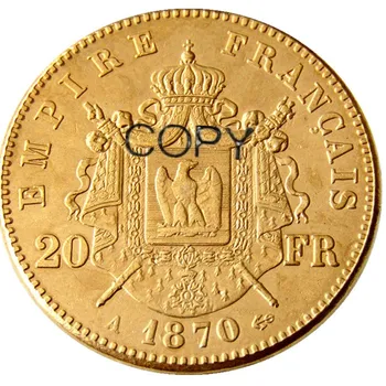 Francúzsko 1870A/B 20 Frankov Napoleon III Pozlátené Kópie Mincí