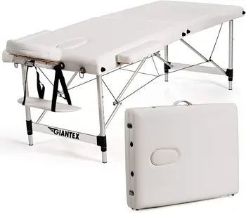 Giantex Prenosný Masážny Stôl 84inch, Skladanie Lash Posteľ Hliníkový Rám, Výškovo Nastaviteľná, 2 Násobne Profesionálne Pleťové Salon Tat
