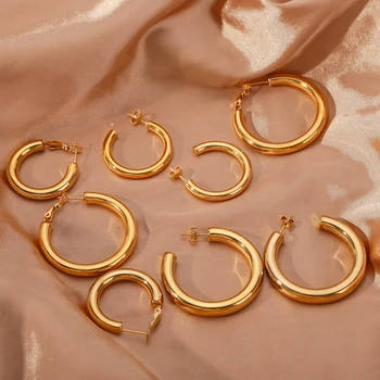 HONGTONG francúzsky Hladké Hoop Náušnice Pre Ženy Nehrdzavejúcej Ocele, šperky 18k Zlatom Roztomilý Kúzlo Dievča Príslušenstvo