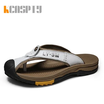 KCASPTY Nové Letné Mužov Sandále, žabky Značky Nové Pohodlné Veľké Veľkosť 46 Mužov Sandále pravej Kože Domov Sandále pre Mužov