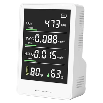 Kvalita ovzdušia Monitor CO2, TVOC, HCHO, Vlhkosť a Teplota Častíc Počítadlo Biela Pre Domácnosti, Kancelárie