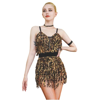 Latinská Podväzky Šaty Tanečnej Súťaže Výkon Kostým Praxi Nosenie Leopard Nočný Klub Fáze Oblečenie Školenia Oblečenie