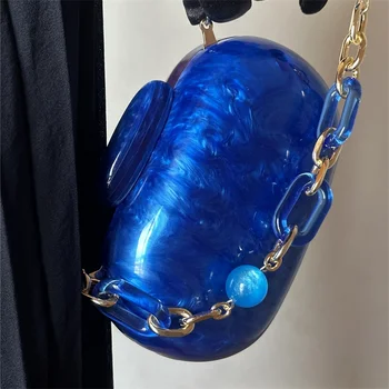Luxusné módne Klein modrý mramor vzor Kolo večerné kabelky vysokej kvality spojka akryl taška
