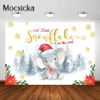 Mocsicka Vianočné Slon Baby Sprcha Pozadie Zimná Vločka Baby Sprcha Fotografie Pozadí Photobooth Fotenie