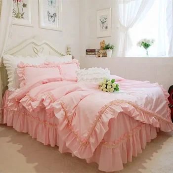 Nové prehrabať čipky posteľná bielizeň nastaviť elegantné princezná posteľná bielizeň zodpovedajúce perinu kvetov vytlačené prehoz cez posteľ emboridery bedsheet