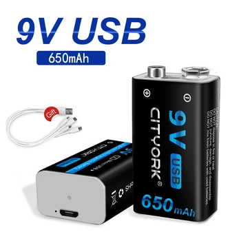 PALO USB 9V Nabíjateľná Batéria 650mAh Li 6f22 9 Voltov Li-ion Batérie pre Detektor Kovov/Multimeter/Dymový Alarm