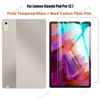 Pre Lenovo Xiaoxin Pad Pro 12.7 2023 P12 12.7 TB371FC 1 Set = Späť karbónová Fólia + Tvrdené Sklo Predné Screen Protector