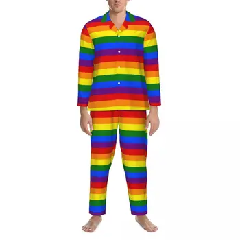 Pyžamo Mužov Farebné Dúhové Vlajky Domov Sleepwear Gay Pride LGBT Moderný 2 Kusy Bežné Pyžamo Nastaviť Romantický Nadrozmerné Domov Oblek