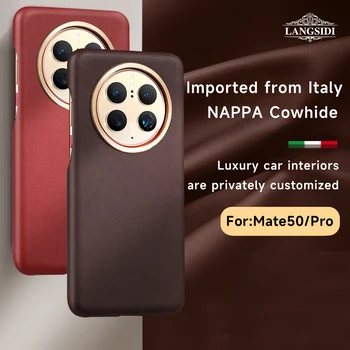 Pôvodné Skutočné Cowhide Kožené Telefón puzdro na Huawei Mate 50 40 Pro Mate50 RS Nappa Ochrany Zadný Kryt Kovový Fotoaparát Rámu