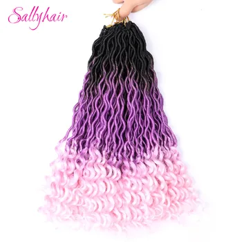 Sallyhair 24 Pramene/Pack Faux Locs Kučeravé Háčkovanie Sieťky, Predlžovanie Vlasov Syntetické Mäkké Ombre Pletenie Vlasy Fialová Ružová Voľný Koniec