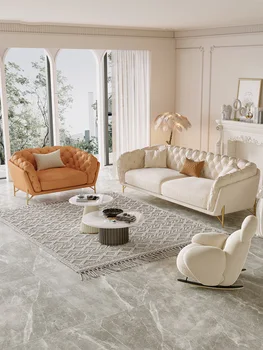 Svetlo luxusné francúzske textílie gauč priamka Nordic moderný jednoduchý veľkosť bytu matné textílie gauč