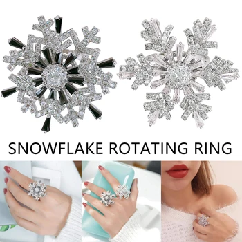 Veľkoobchod Elegantné Rotujúce Crystal Krúžok Lesklé Viacerých Snowflake Tvar Krúžok Vianočný Darček Pre Ženy NOV99