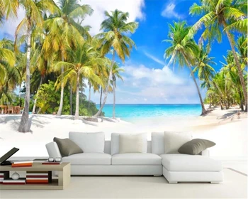 Vlastné tapetu coconut tree výhľadom na more krajinomaľbou, TV joj, steny domáce dekorácie obývacia izba, spálňa 3d tapety