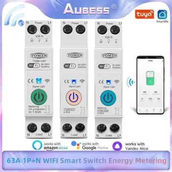 WIFI Smart Switch TUYA Relé 63A 1P+N smart home elektromery Meracie Monitorovanie Istič Časovač Napätie CurrentProtectio