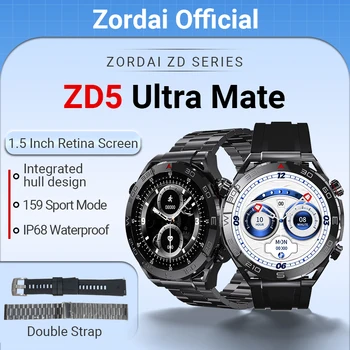 Zordai 2023 ZD5 Ultra Mate 1.5 Palca 485*485 Displej Business Smart Hodinky Mužov Bluetooth Hovor Dva Popruhy z Nehrdzavejúcej Ocele Smartwatch