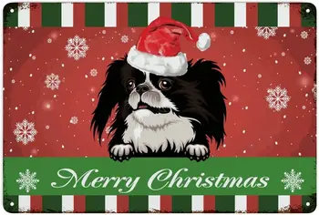 Červené Pozadie Snowflake Vianoce Psa Veselé Vianoce Ošumelé Elegantné Kovové Značky Vintage Krytý Vonkajší Pes s