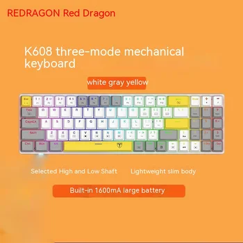 Červený Drak K608 Svetelný Káblové Bezdrôtové Bluetooth Mechanické Klávesnice Hra Stlmiť Modrá Osi Červená Osi Hot Swap Trpaslík Os Notebook