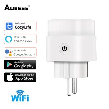 AUBESS 16A EÚ Plug WIFI Bezdrôtové Diaľkové Zásuvky Inteligentný Časovač Plug Ovládanie Hlasom Domov ohňovzdorná PC Smart Power Socket
